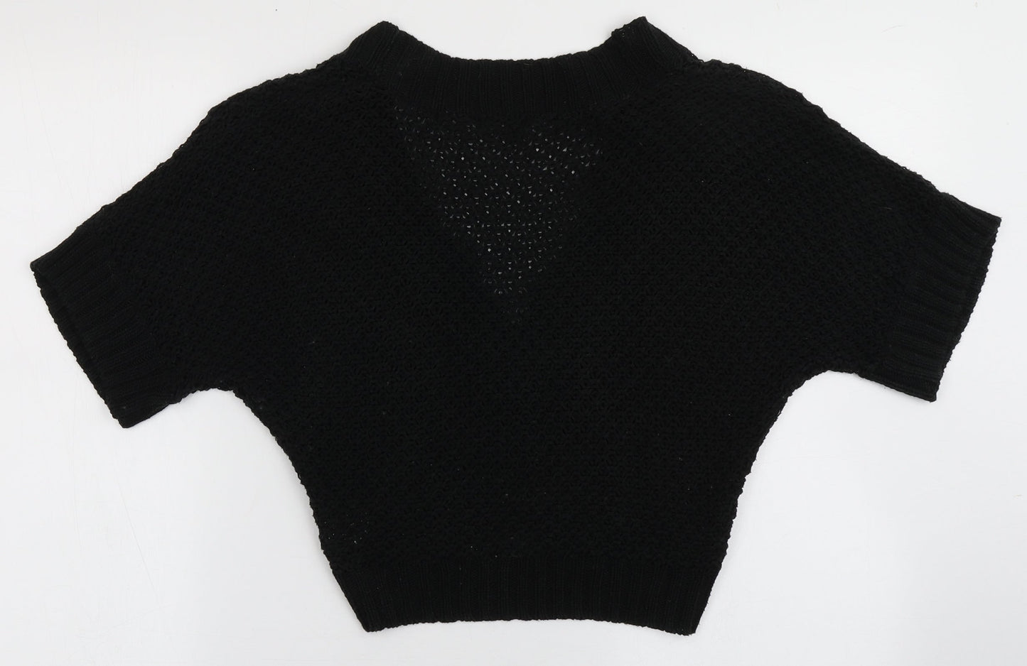 F&F Womens Black V-Neck  Acrylic Cardigan Jumper Size 12