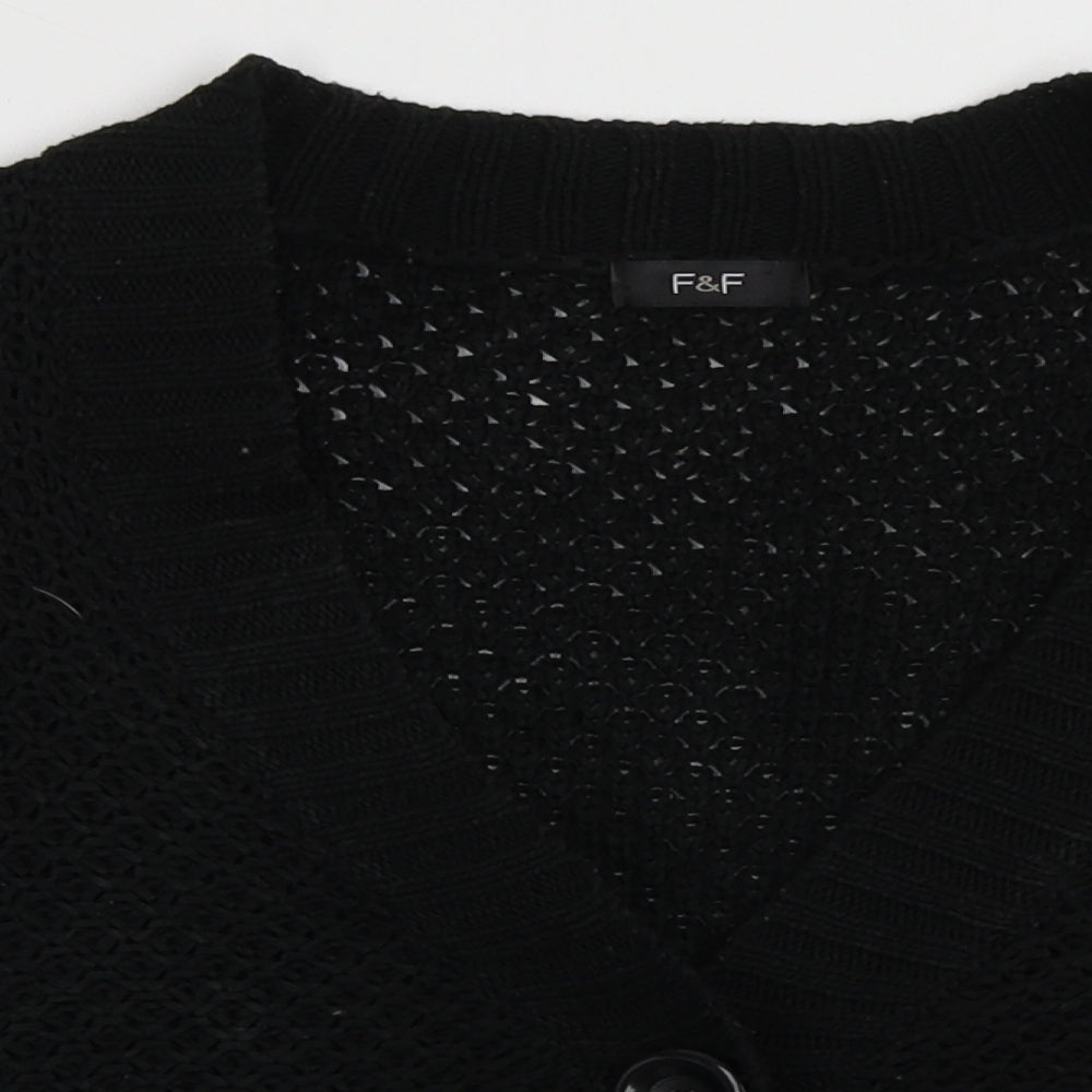 F&F Womens Black V-Neck  Acrylic Cardigan Jumper Size 12