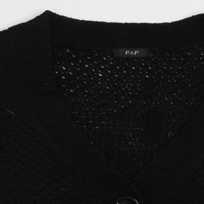 F&F Womens Black V-Neck  Acrylic Cardigan Jumper Size 12