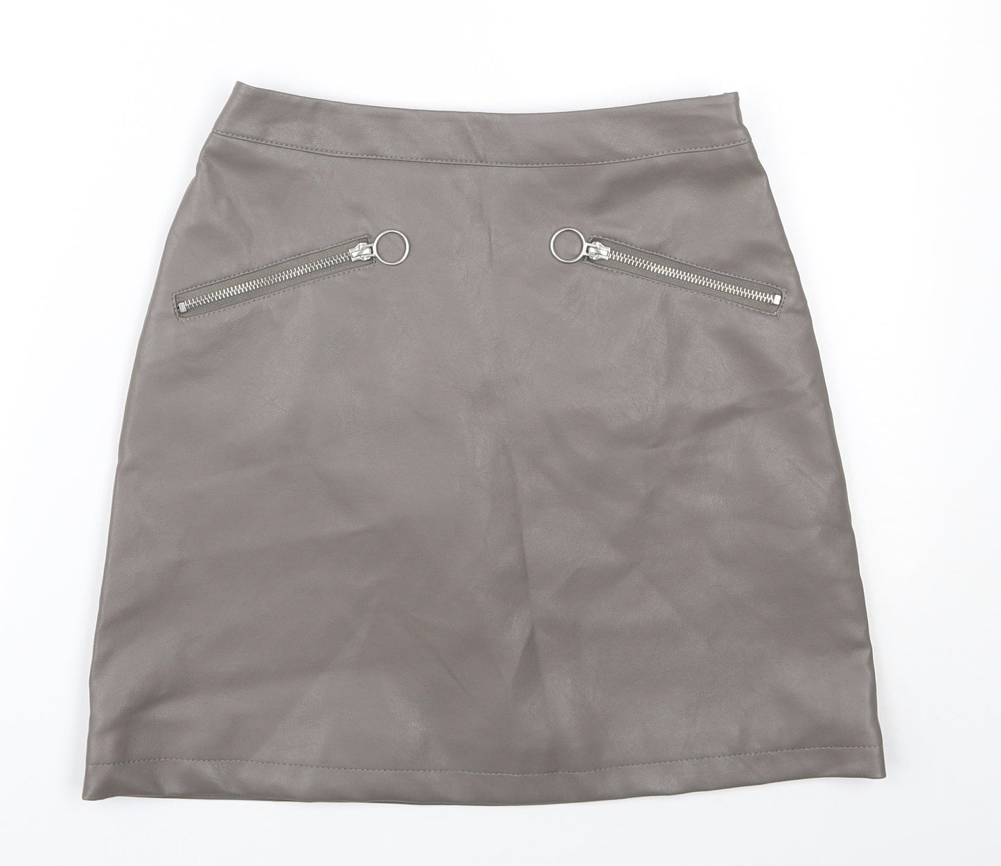 Primark Womens Grey  Polyurethane A-Line Skirt Size 6   Zip