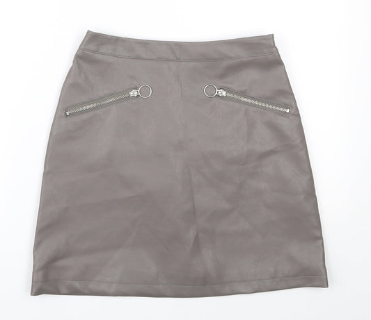 Primark Womens Grey  Polyurethane A-Line Skirt Size 6   Zip