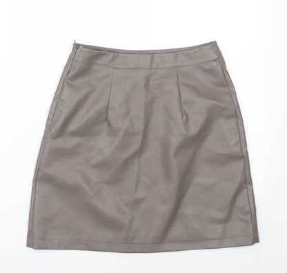Primark Womens Grey  Polyurethane A-Line Skirt Size 6   Zip