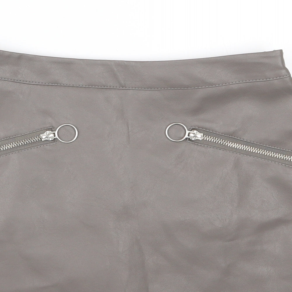 Primark Womens Grey  Polyurethane A-Line Skirt Size 6   Zip