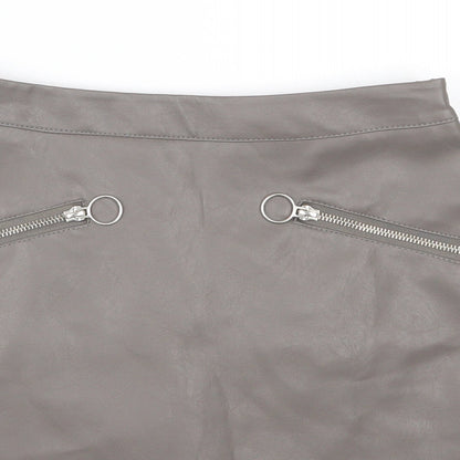 Primark Womens Grey  Polyurethane A-Line Skirt Size 6   Zip