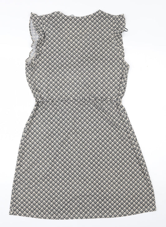 H&M Womens Black Geometric Polyester A-Line  Size S  V-Neck Pullover
