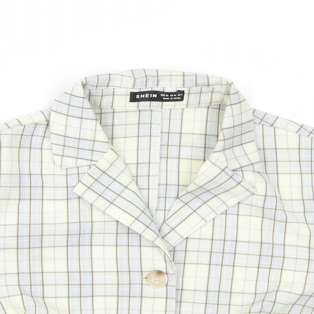 SheIn Womens Yellow Plaid Polyester Cropped Button-Up Size XS Collared