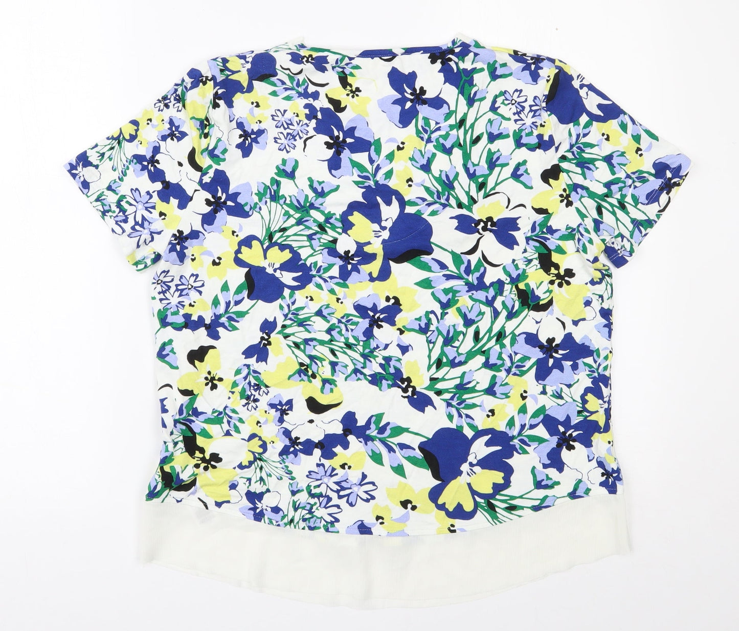 Marks and Spencer Womens White Floral Viscose Basic T-Shirt Size 10 V-Neck