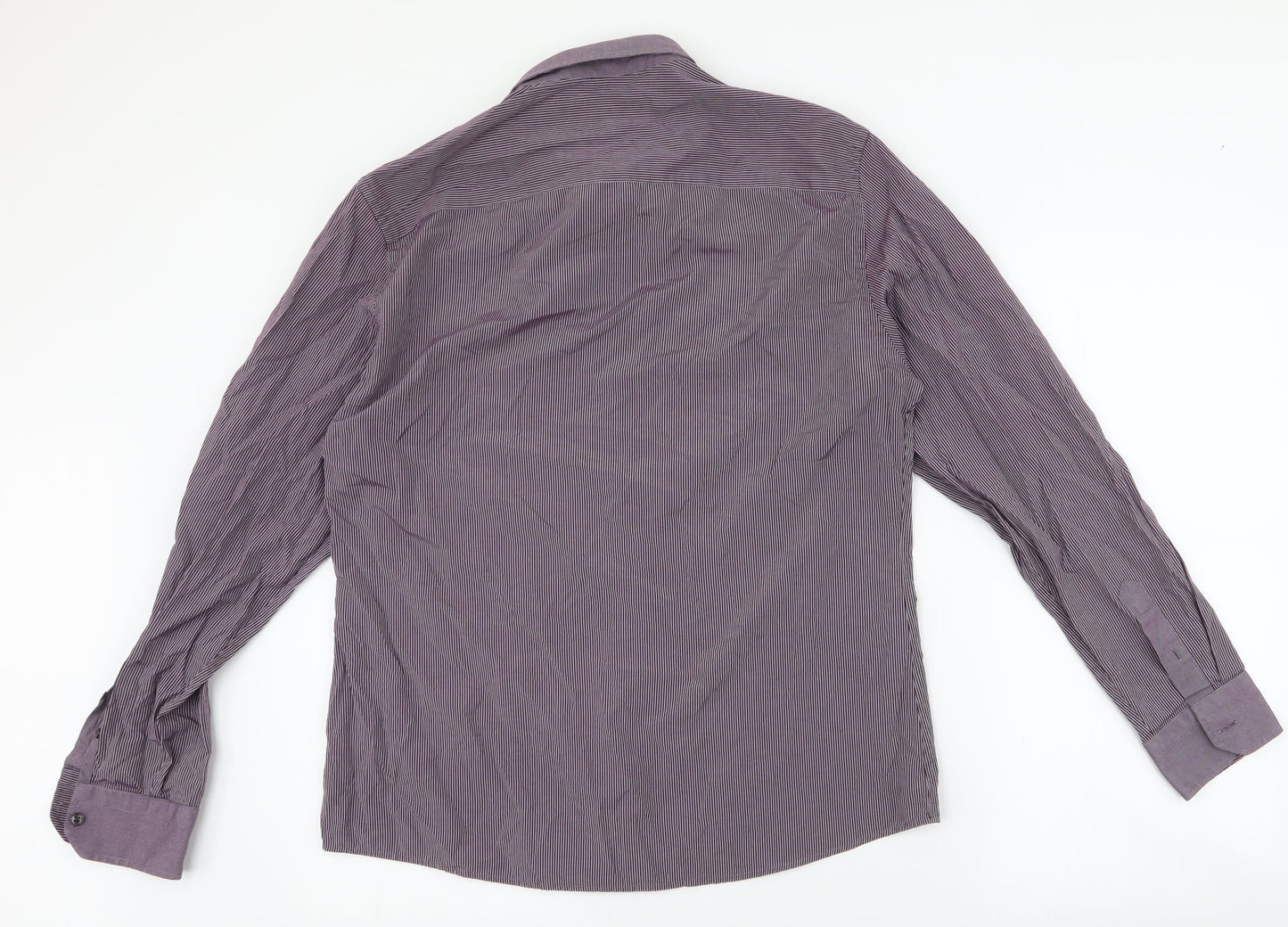 River Island Mens Purple Striped Cotton  Button-Up Size L Collared Button