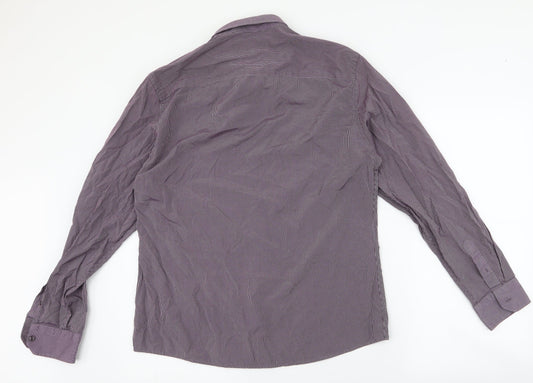 River Island Mens Purple Striped Cotton  Button-Up Size L Collared Button