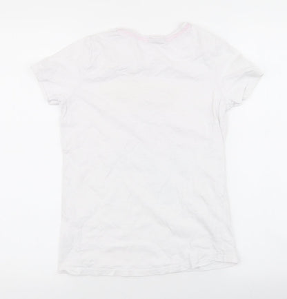 Matalan Girls White Animal Print 100% Cotton Jersey T-Shirt Size 12 Years Round Neck Pullover - unicorn