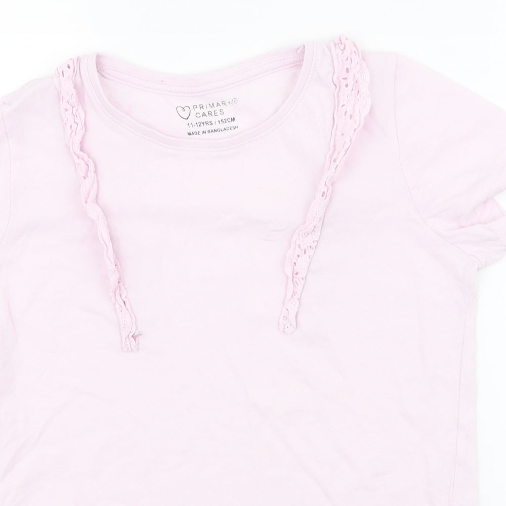 Primark Girls Pink  Cotton Jersey T-Shirt Size 11-12 Years Round Neck Pullover