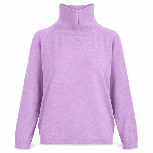 Front view of St Bernard women’s purple roll neck acrylic jumper, size L