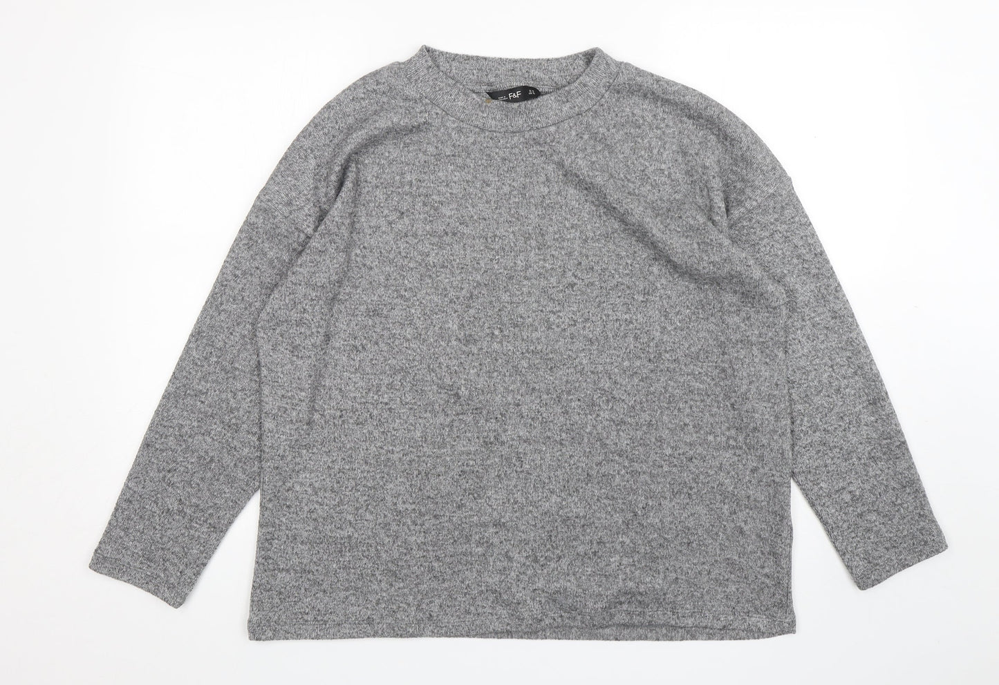 F&F Womens Grey Round Neck  Polyester Pullover Jumper Size 14