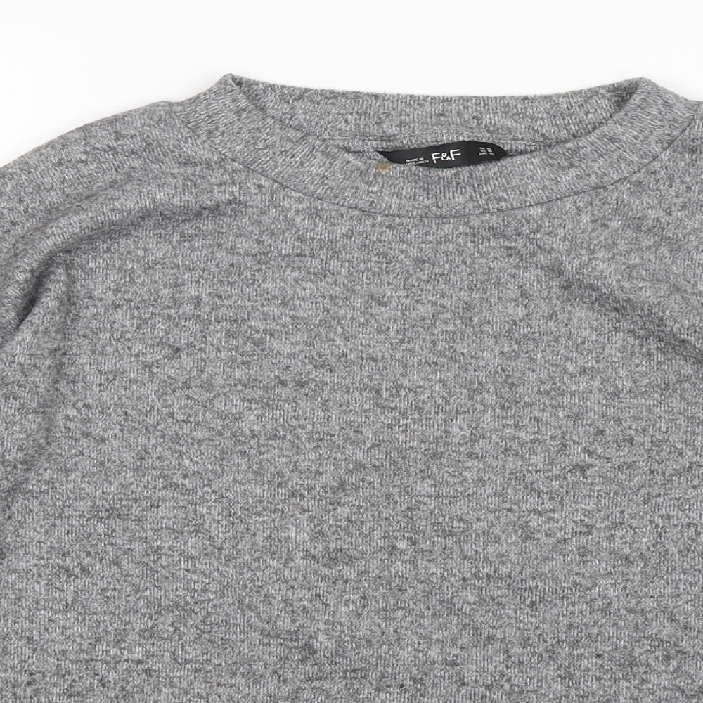 F&F Womens Grey Round Neck  Polyester Pullover Jumper Size 14
