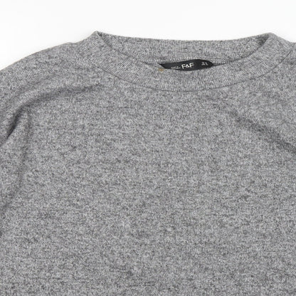 F&F Womens Grey Round Neck  Polyester Pullover Jumper Size 14