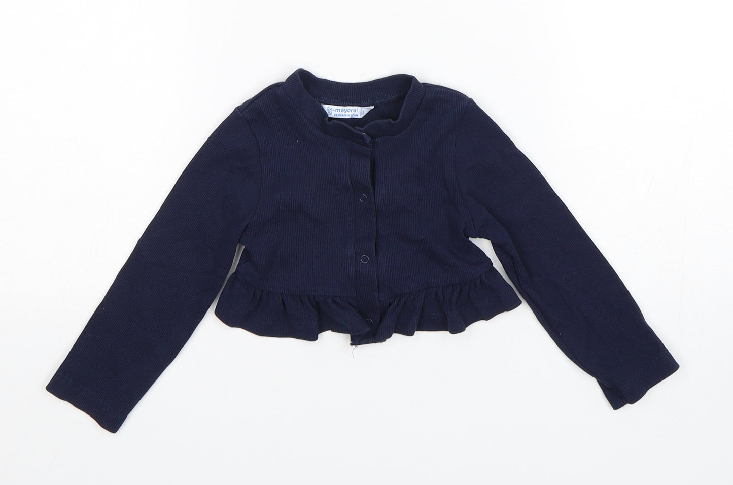 Mayoral  Girls Blue  Cotton Cardigan Jumper Size 24 Months  Snap