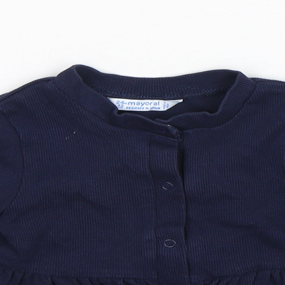 Mayoral  Girls Blue  Cotton Cardigan Jumper Size 24 Months  Snap