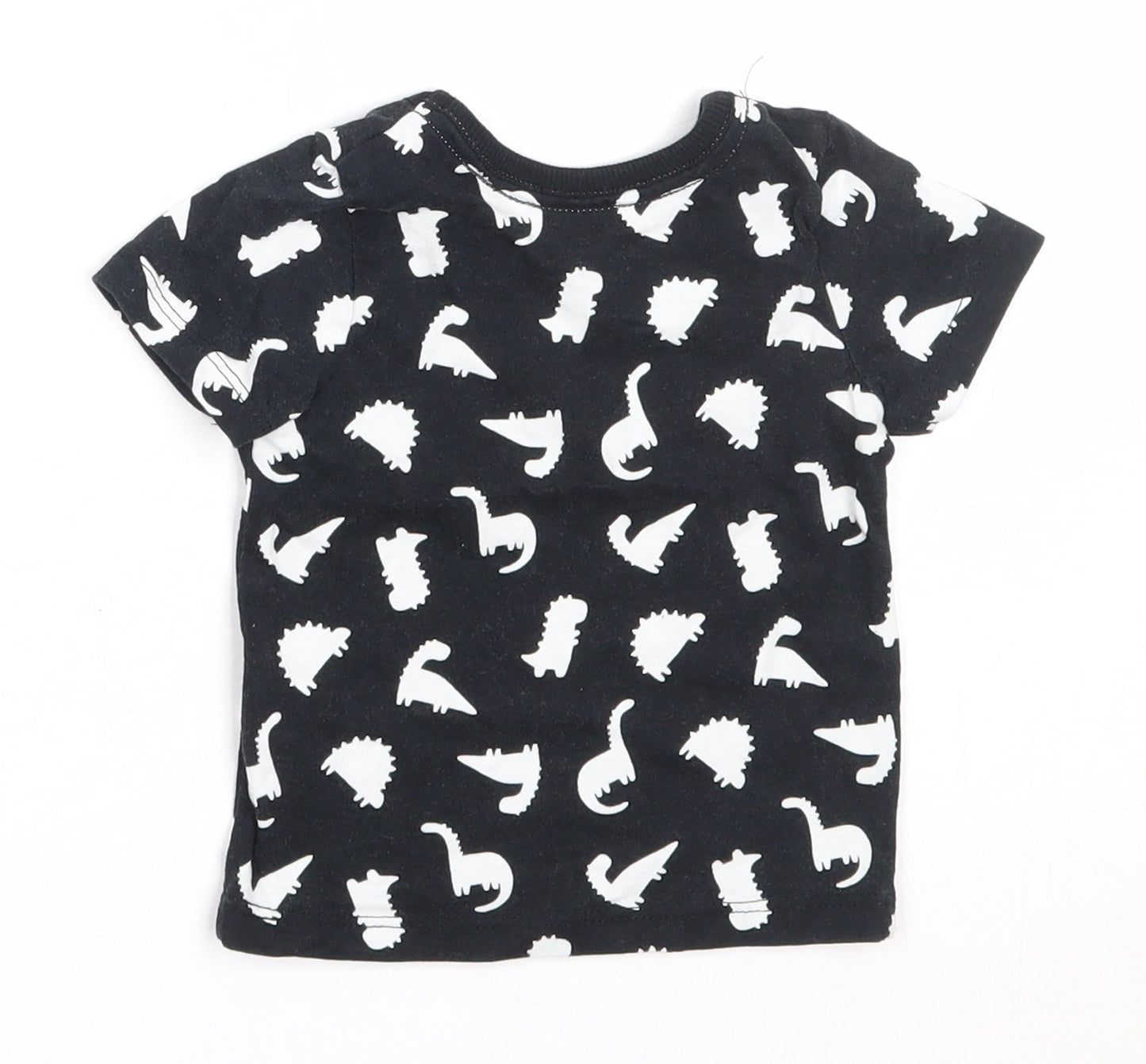 George Boys Black  Cotton Basic T-Shirt Size 0-3 Months Round Neck  - dinosaur