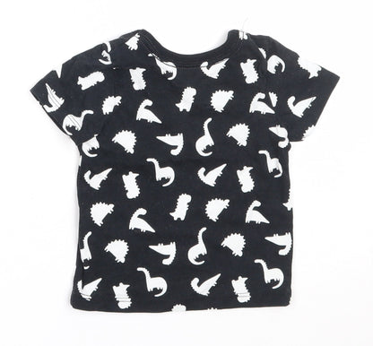 George Boys Black  Cotton Basic T-Shirt Size 0-3 Months Round Neck  - dinosaur