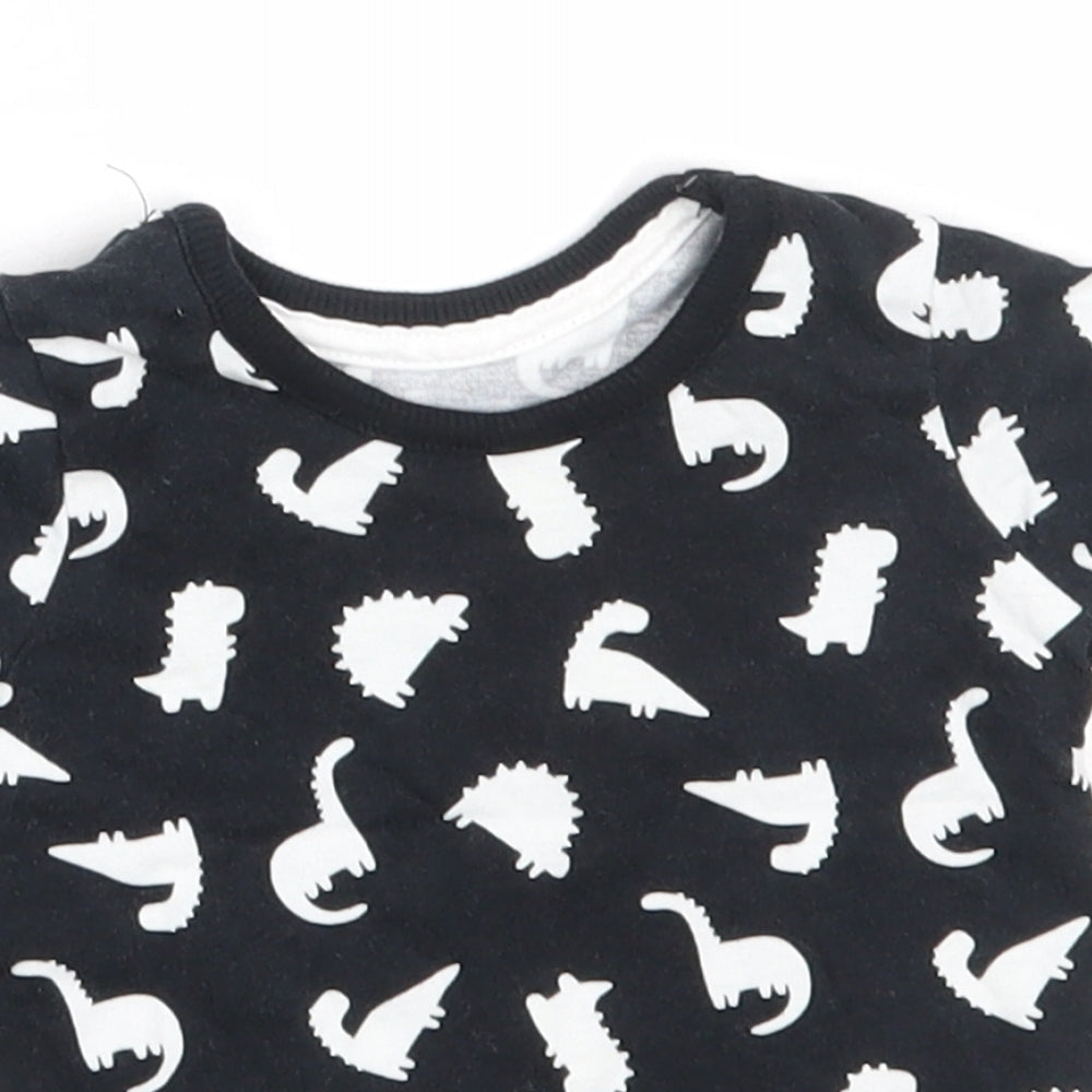 George Boys Black  Cotton Basic T-Shirt Size 0-3 Months Round Neck  - dinosaur