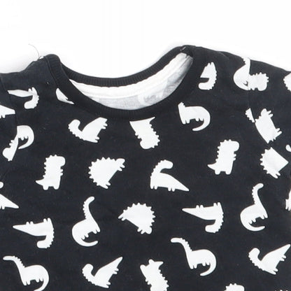 George Boys Black  Cotton Basic T-Shirt Size 0-3 Months Round Neck  - dinosaur