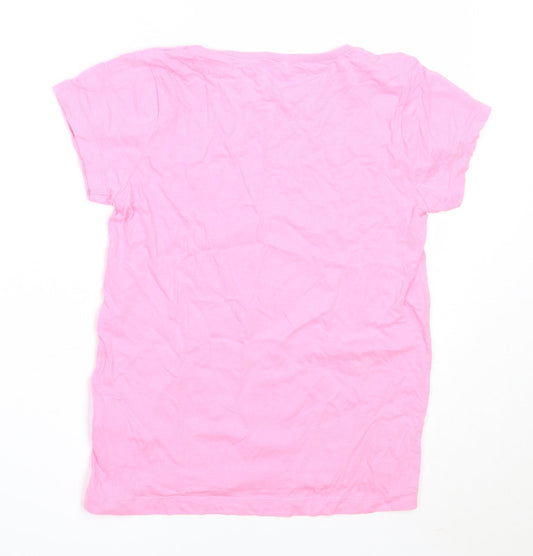 Primark Girls Pink  Cotton Basic T-Shirt Size 9-10 Years Round Neck  - popcorn