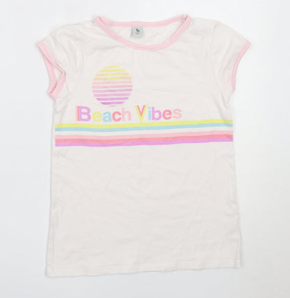 TU Girls White  Cotton Basic T-Shirt Size 9 Years Round Neck  - beach