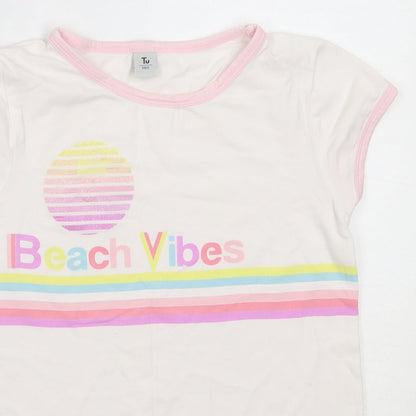 TU Girls White  Cotton Basic T-Shirt Size 9 Years Round Neck  - beach