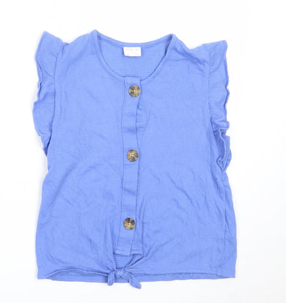 F&F Girls Blue  Cotton Basic Button-Up Size 9-10 Years Round Neck