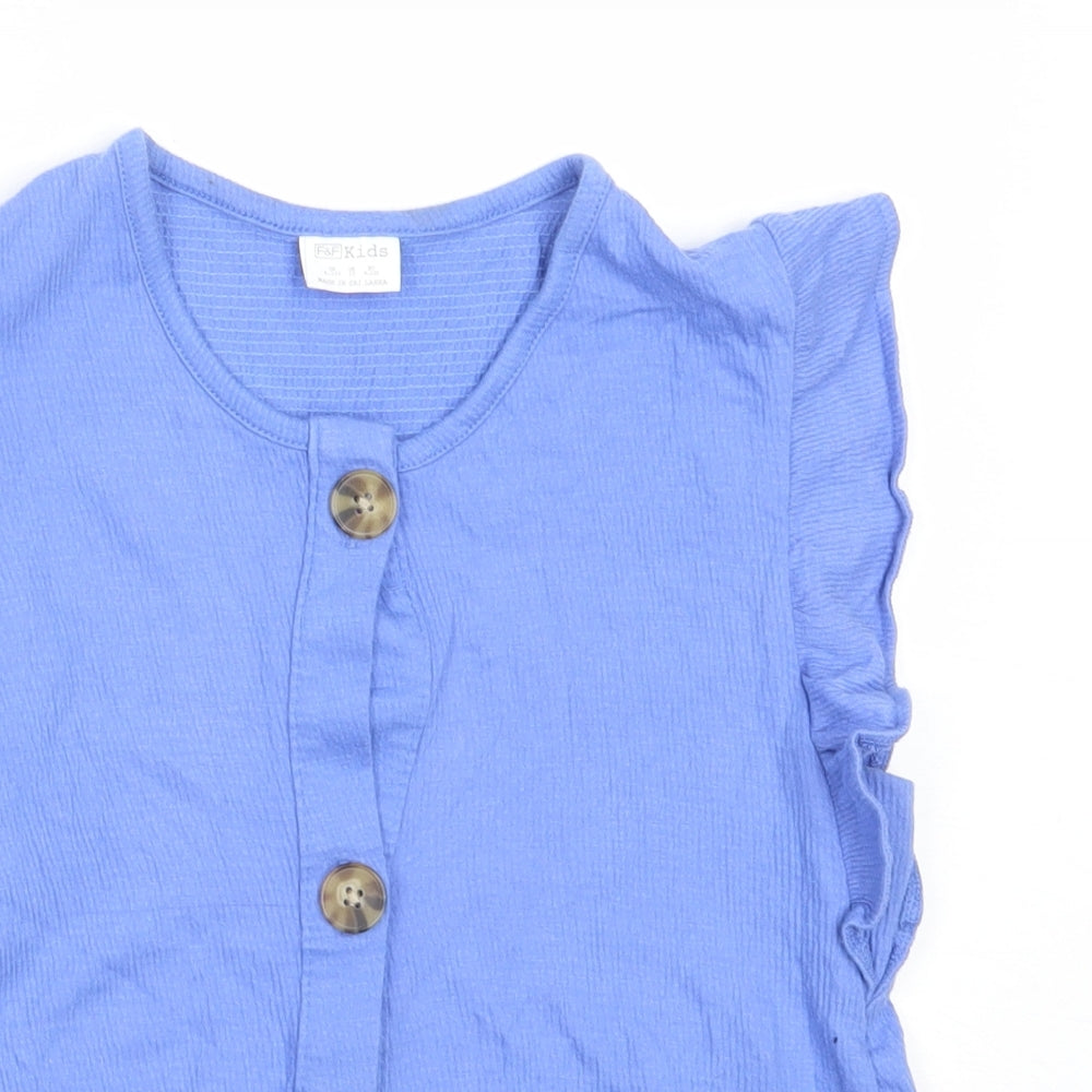 F&F Girls Blue  Cotton Basic Button-Up Size 9-10 Years Round Neck