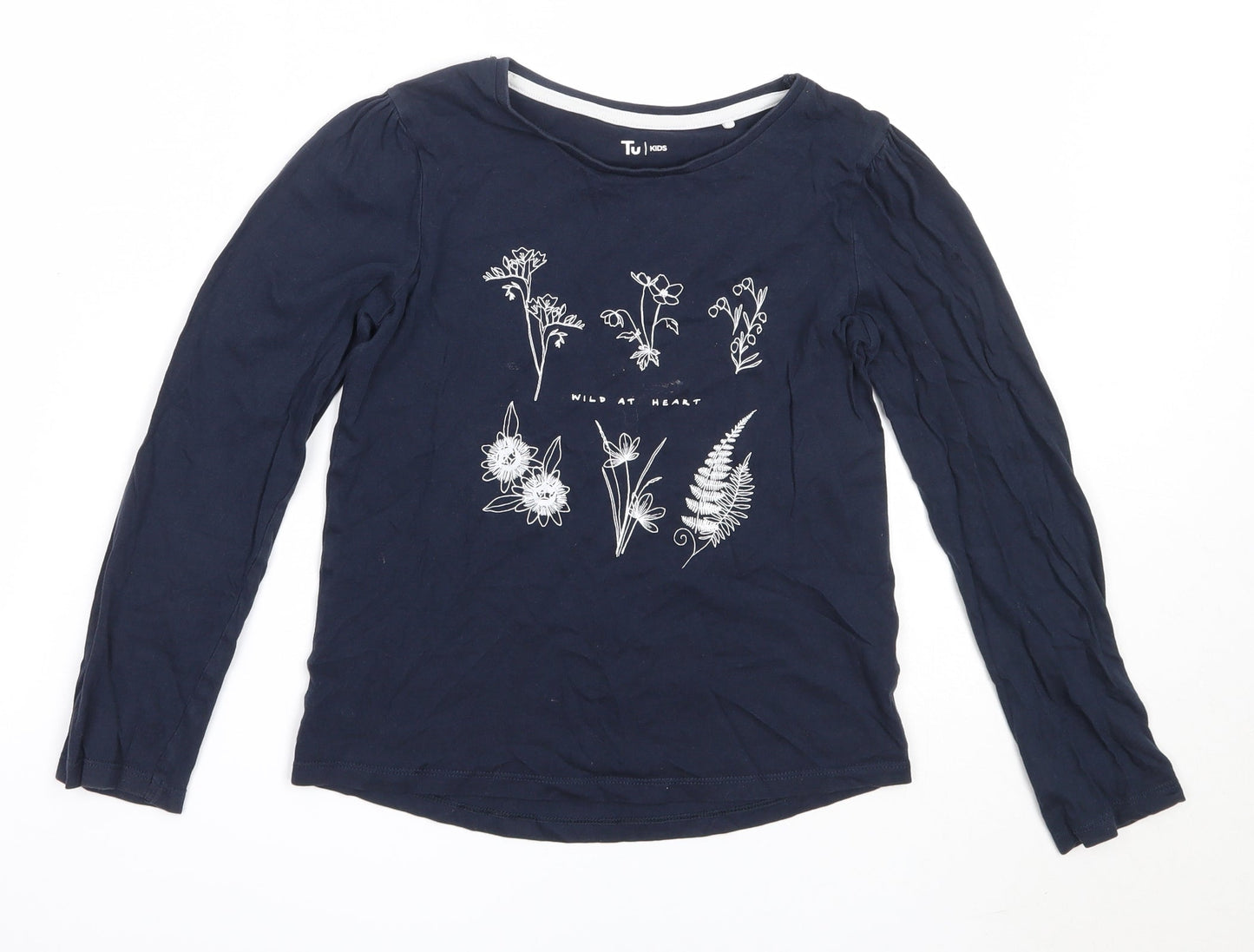 TU Girls Blue  Cotton Basic T-Shirt Size 9 Years Round Neck
