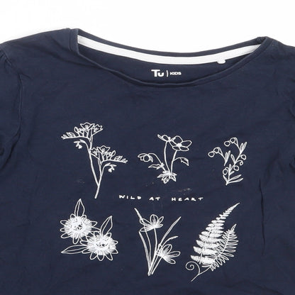 TU Girls Blue  Cotton Basic T-Shirt Size 9 Years Round Neck