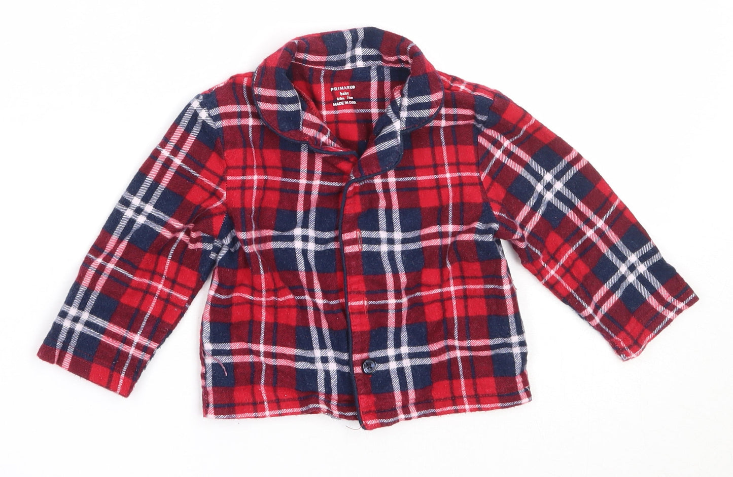 Primark Boys Red Check Cotton Basic Button-Up Size 6-9 Months Collared