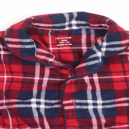 Primark Boys Red Check Cotton Basic Button-Up Size 6-9 Months Collared