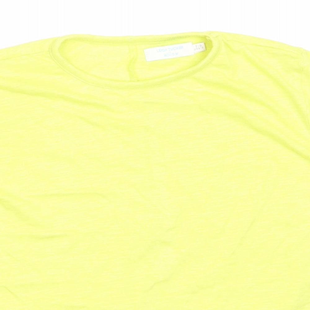 Leigh Tucker Girls Green  Polyester Basic T-Shirt Size 7-8 Years Round Neck