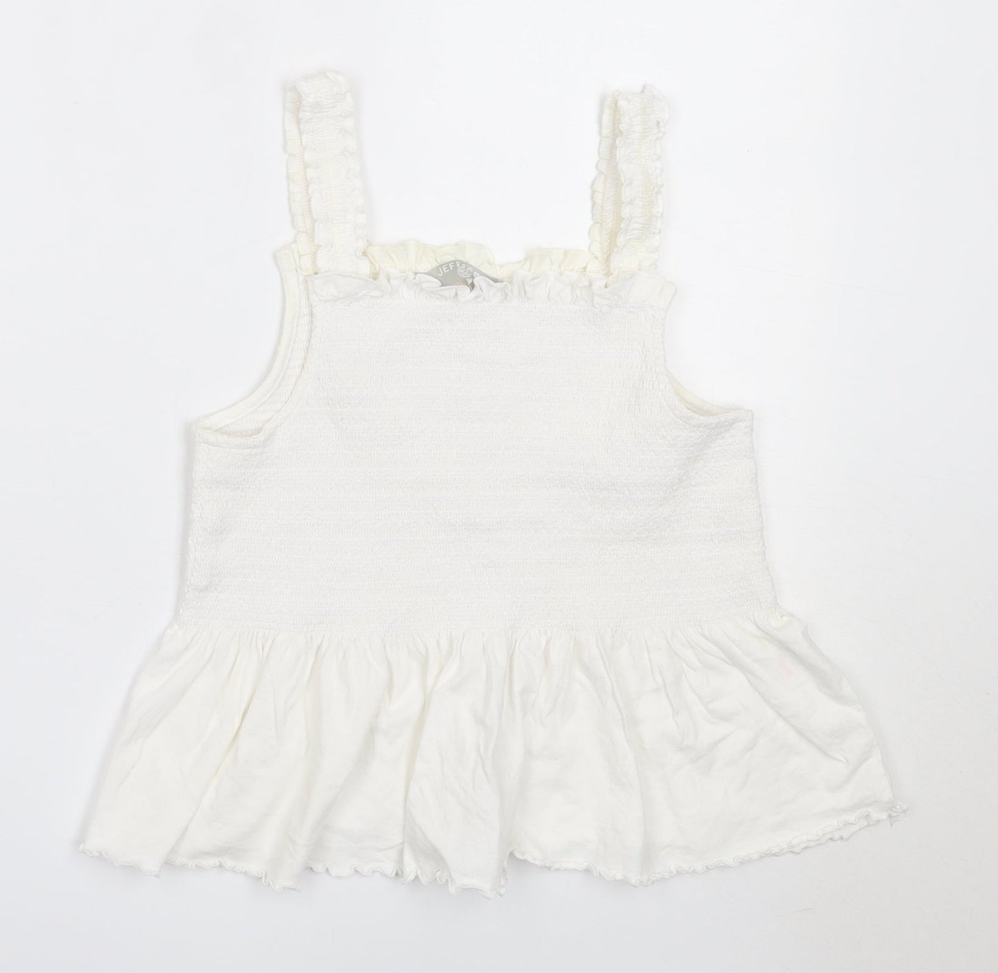 Jeff&Co Girls White  Cotton Basic Blouse Size 10-11 Years Square Neck