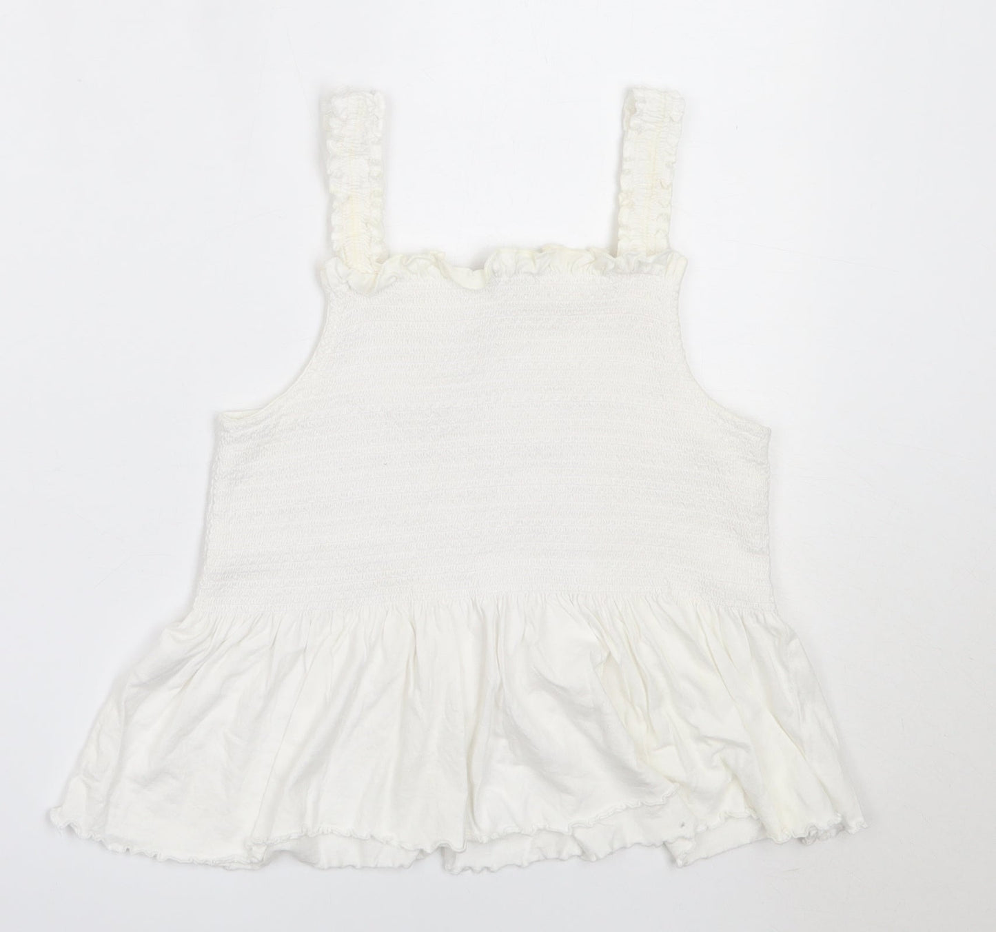 Jeff&Co Girls White  Cotton Basic Blouse Size 10-11 Years Square Neck
