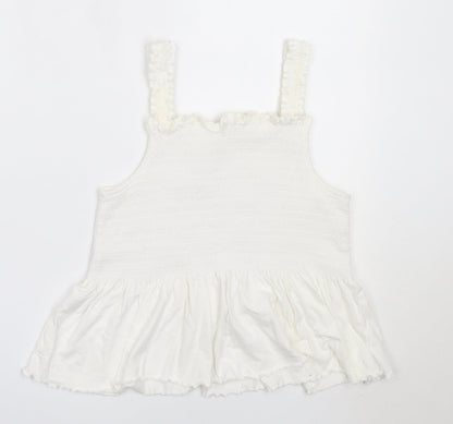 Jeff&Co Girls White  Cotton Basic Blouse Size 10-11 Years Square Neck