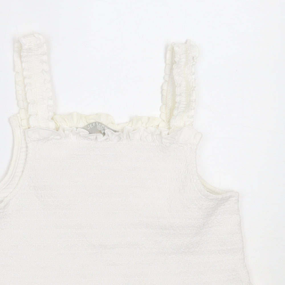 Jeff&Co Girls White  Cotton Basic Blouse Size 10-11 Years Square Neck