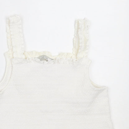 Jeff&Co Girls White  Cotton Basic Blouse Size 10-11 Years Square Neck