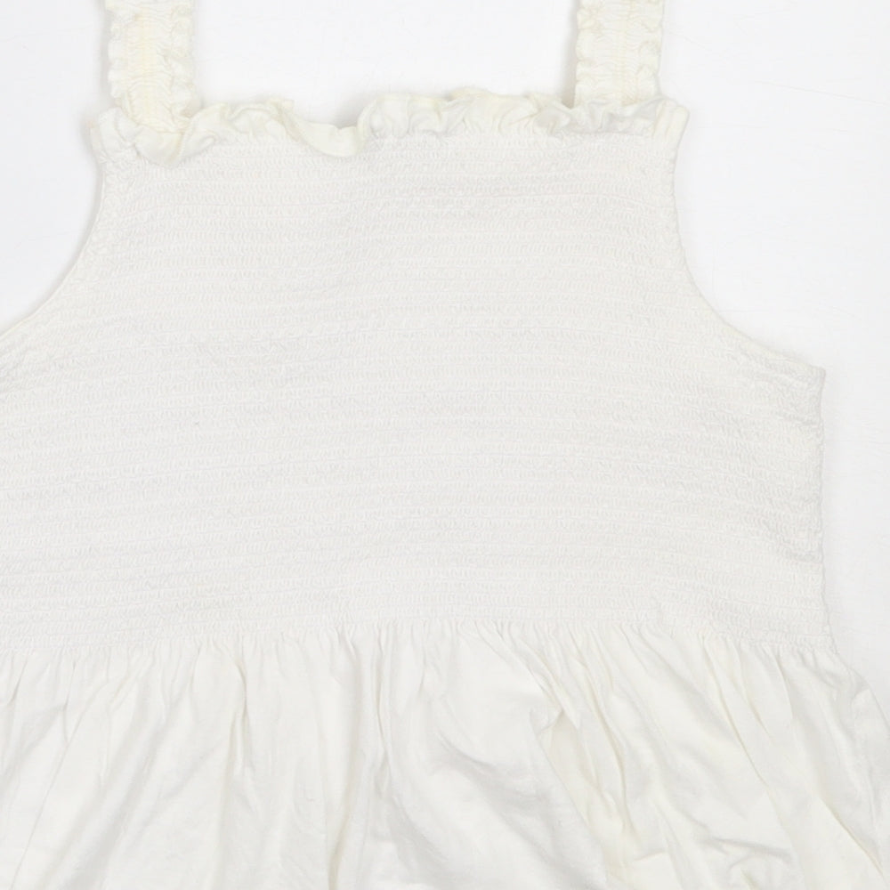 Jeff&Co Girls White  Cotton Basic Blouse Size 10-11 Years Square Neck