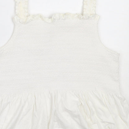 Jeff&Co Girls White  Cotton Basic Blouse Size 10-11 Years Square Neck
