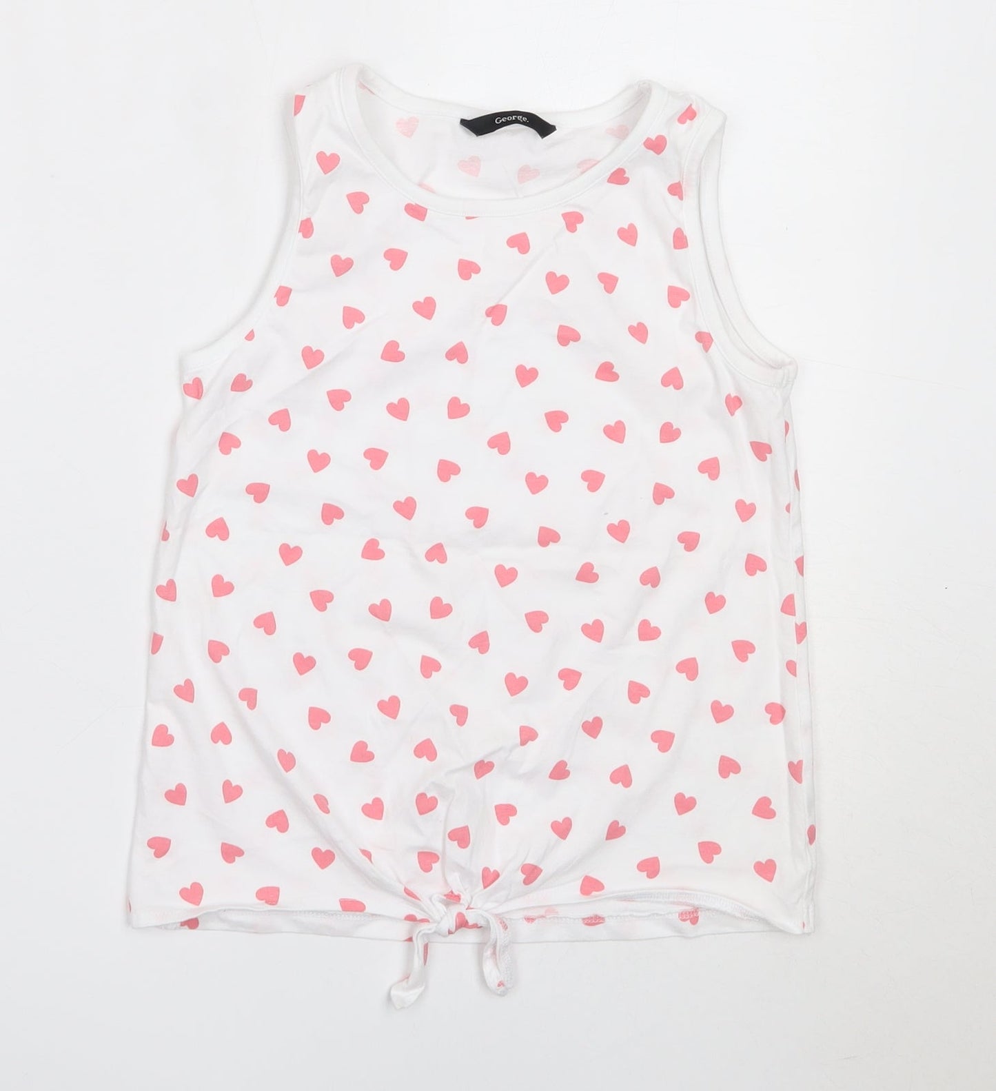 George Girls White  Cotton Basic Tank Size 10-11 Years Round Neck