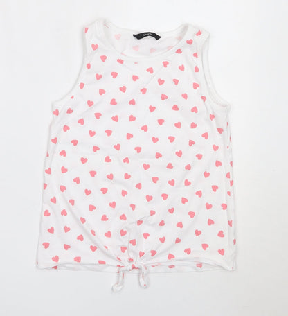 George Girls White  Cotton Basic Tank Size 10-11 Years Round Neck