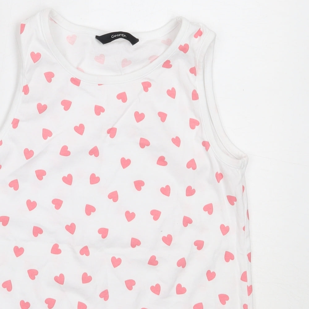 George Girls White  Cotton Basic Tank Size 10-11 Years Round Neck