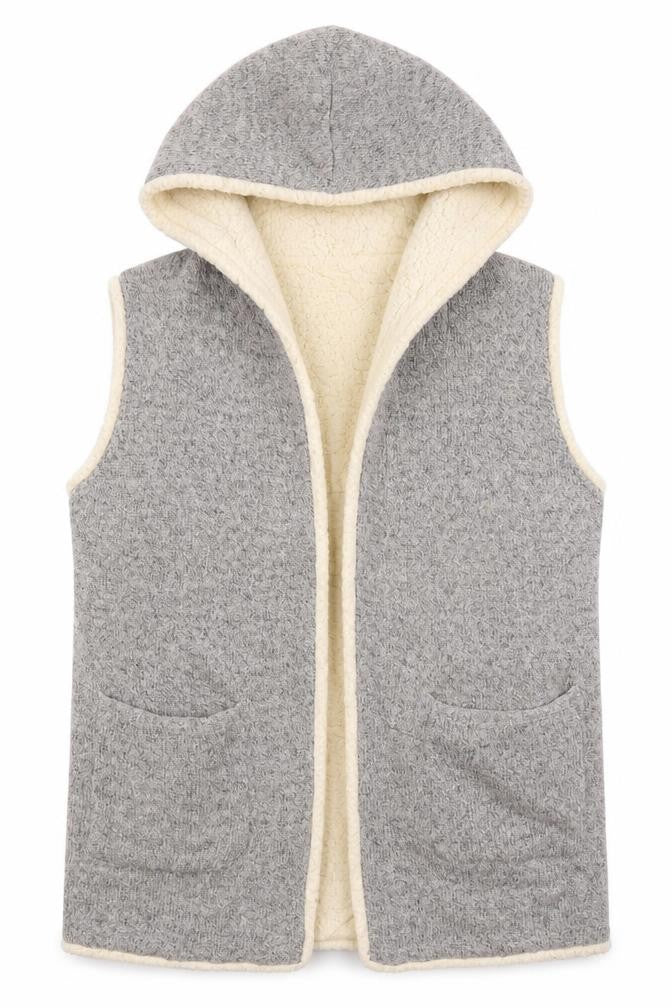Front view of Forever 21 women’s grey v-neck acrylic cardigan jumper, size S