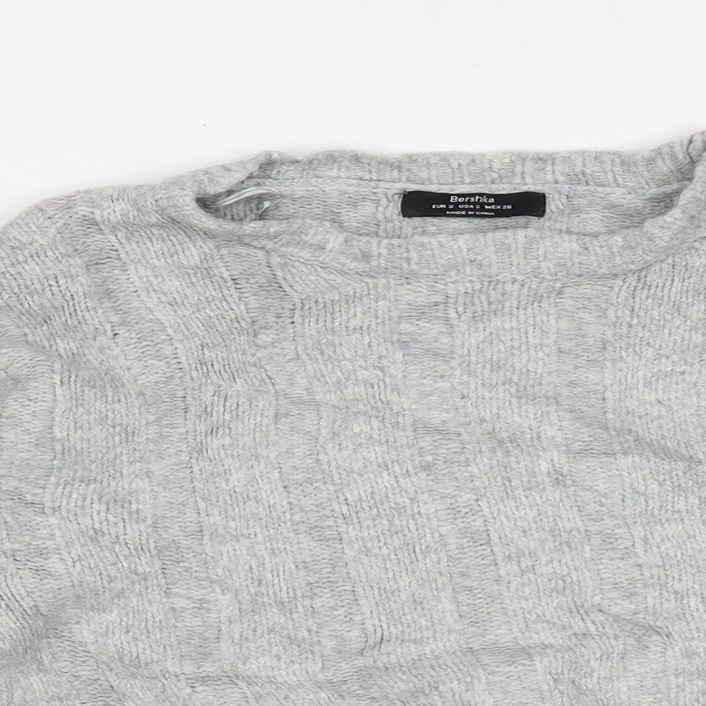 Bershka Womens Grey Crew Neck Striped Acrylic Pullover Jumper Size S