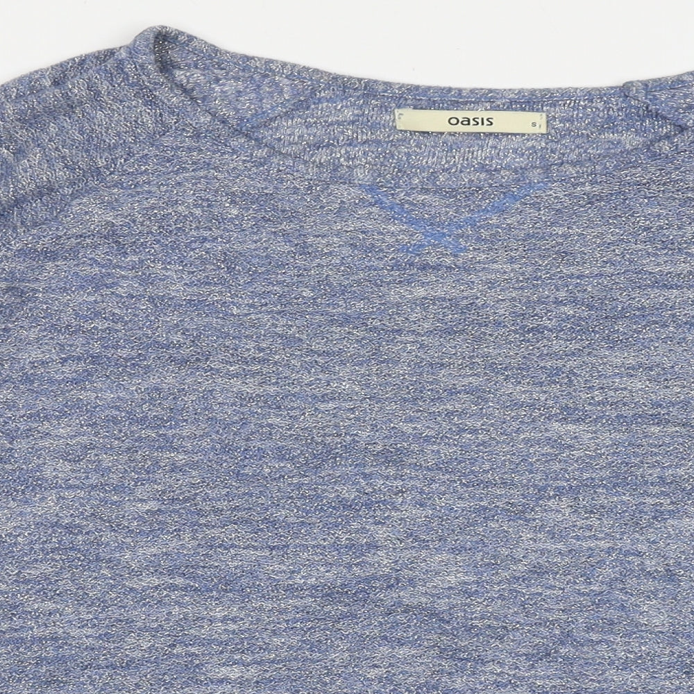 Oasis Womens Blue Boat Neck  Polyester Pullover Jumper Size S