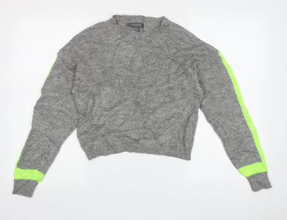 Primark Womens Grey Crew Neck Striped Acrylic Pullover Jumper Size 8