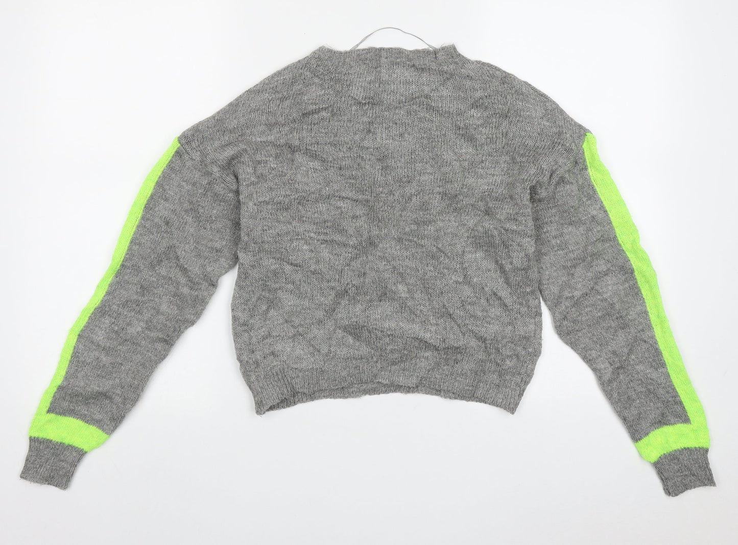 Primark Womens Grey Crew Neck Striped Acrylic Pullover Jumper Size 8